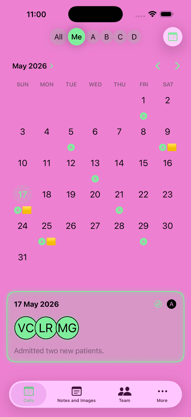 On-Call Schedule Pro — pink theme screenshot